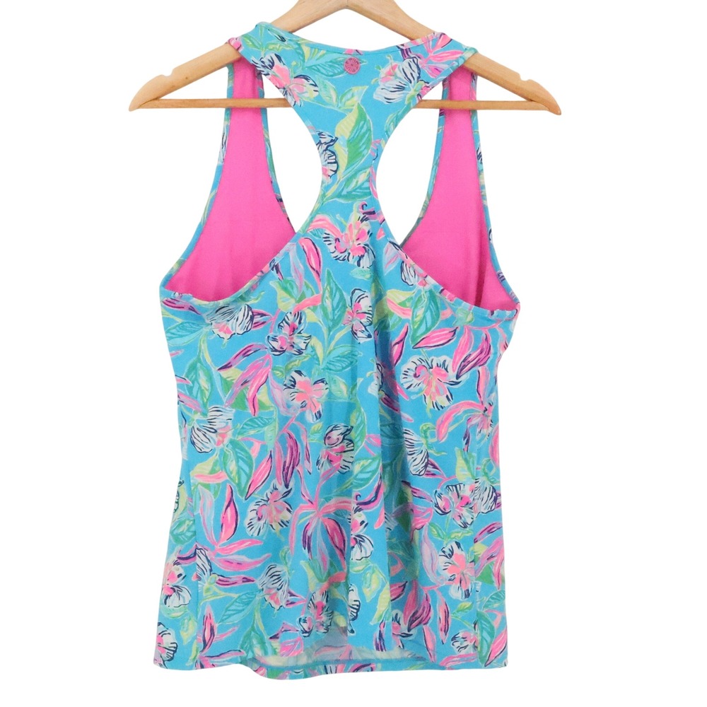 Lilly Pulitzer Luxletic Mina Bra Tank Top Womens Size L Blue Floral Racerback - Picture 2 of 10